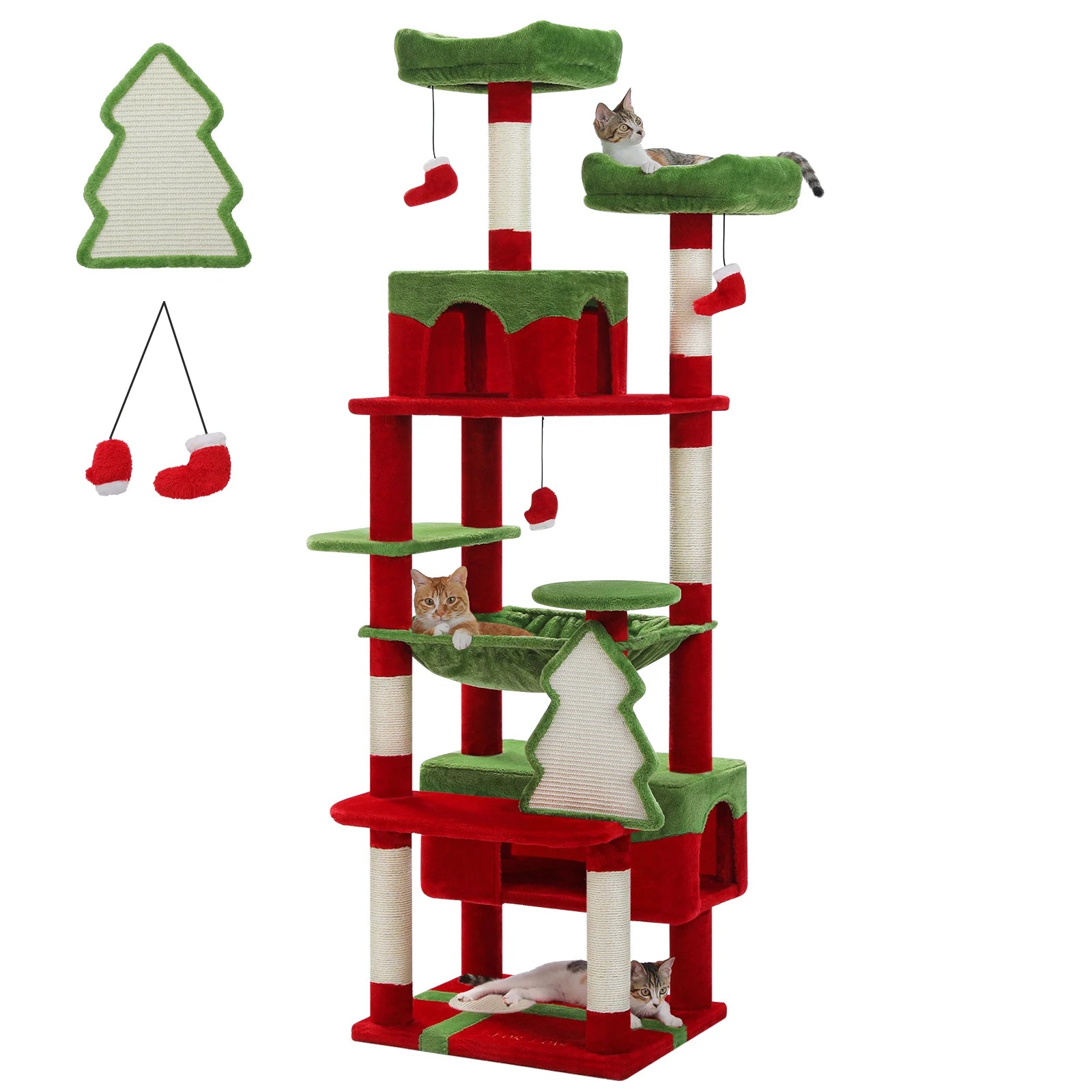 Cat tree and indoor cat tower, scratch column covered with sisal, spacious hammock cushion