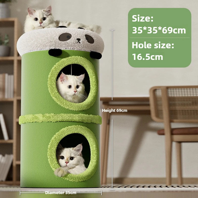 Panda style cat climbing frame, wear-resistant sisal grab pole, multifunctional pet cat nest