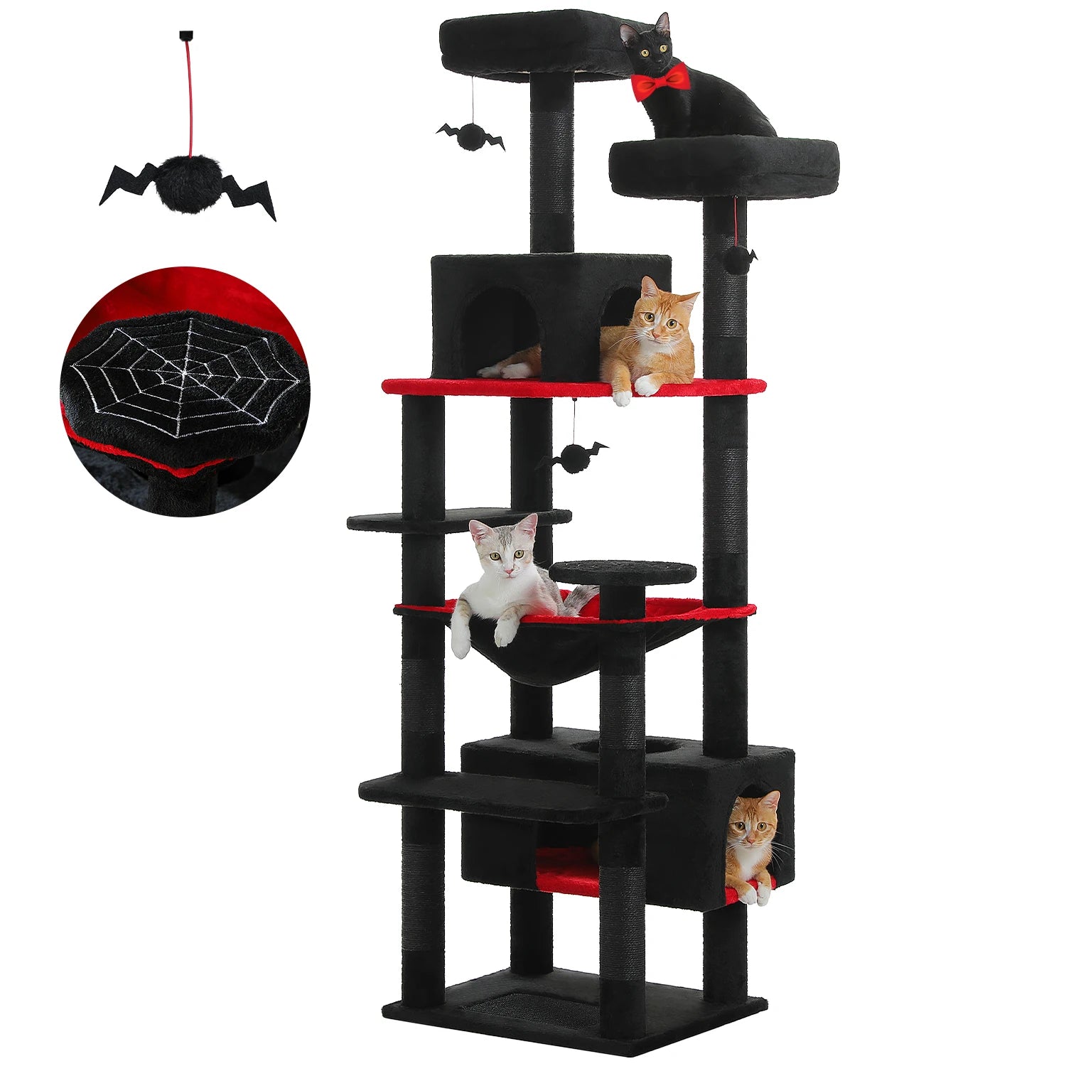Cat tree and indoor cat tower, scratch column covered with sisal, spacious hammock cushion