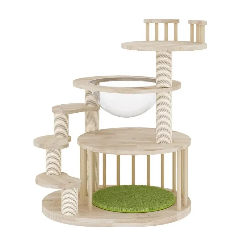 Solid Wood Cat Tower, Scratching Post, Short Climbing Frame, Indoor Jumping Platform, Cat Tree Bed