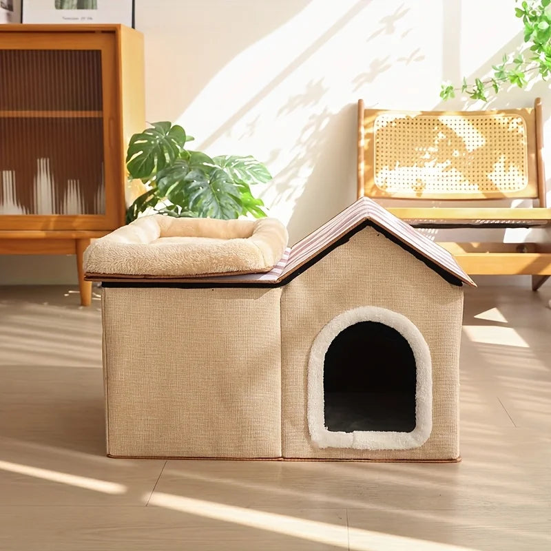 2-in-1 cat house with movable bed - suitable for indoor and outdoor use