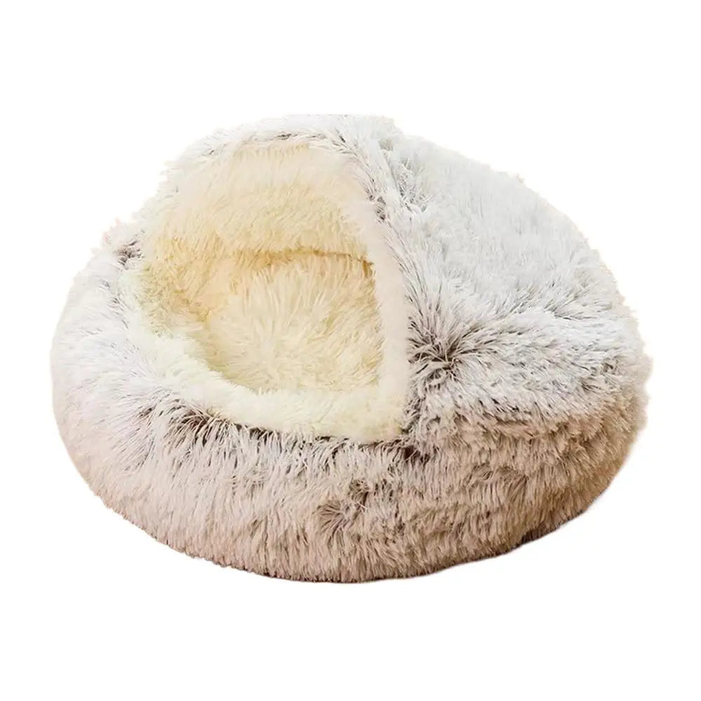 2-in-1 soft plush pet bed with lid, circular cat bed, pet mattress, warm cat bed
