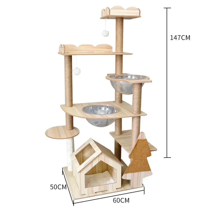 Cat Climbing Frame Multi-layer Scratching Post Strong Load-bearing Cat Tree Luxury Integrated Large Cats Towers